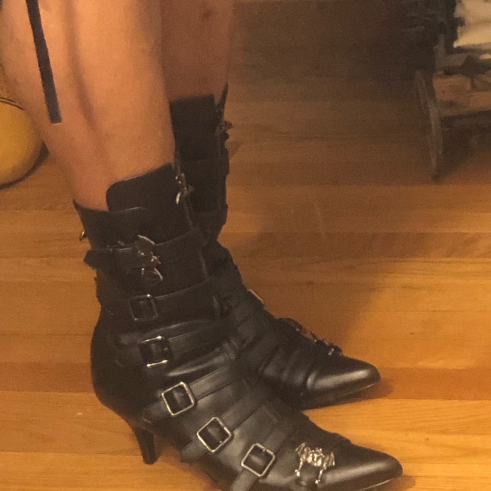 Black pointed toe metal bat embellished  Goth “Not Your Basic Witch”